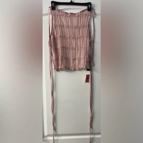 Pretty Little Thing Mauve Chiffon Ruched Frill Detail Halterneck Top - Picture 5 of 8